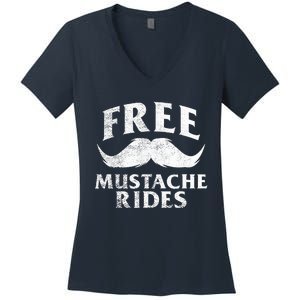 Free Mustache Rides Funny Women's V-Neck T-Shirt