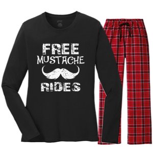 Free Mustache Rides Funny Hipster Mustache Mustache Lovers Women's Long Sleeve Flannel Pajama Set 