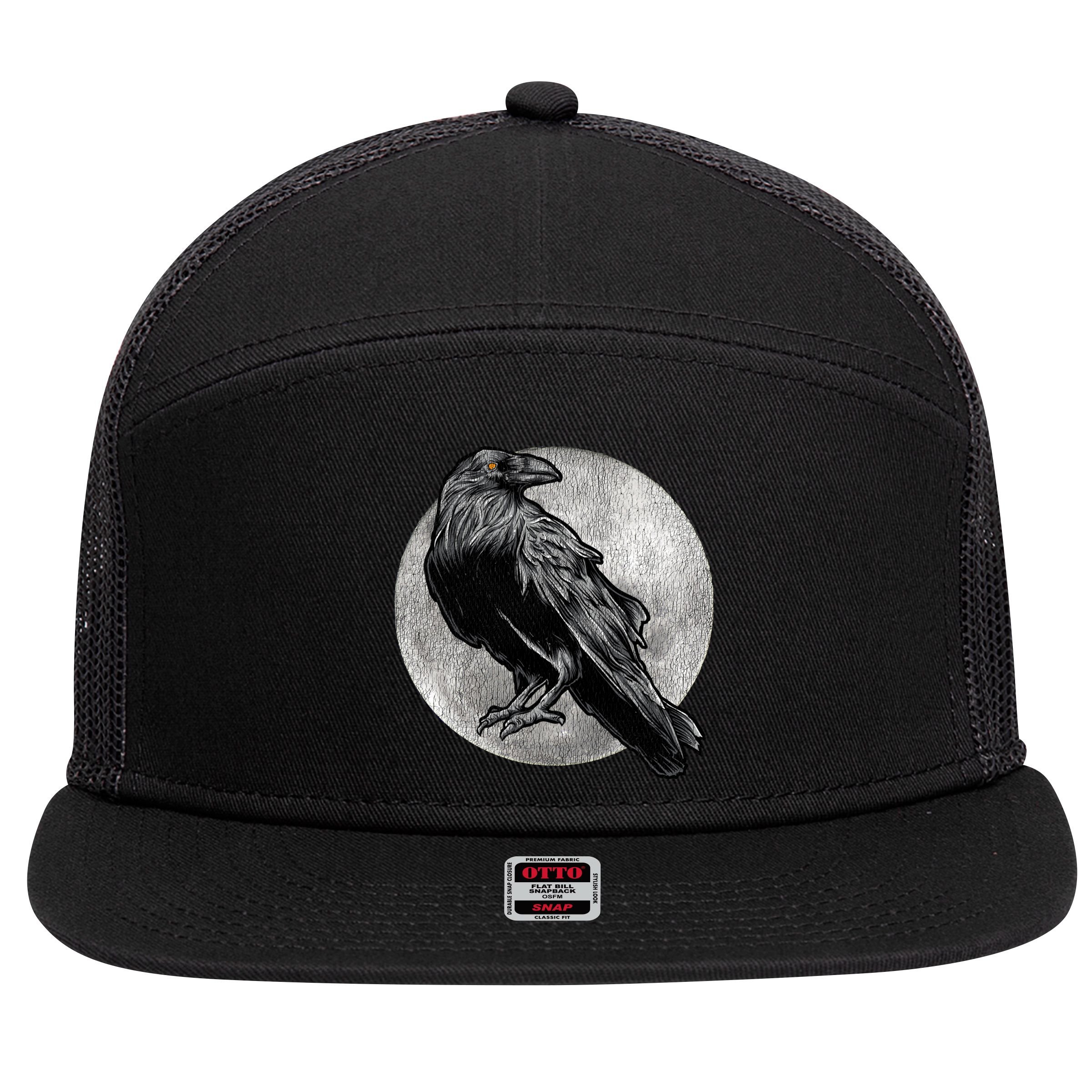 Full Moon Raven Bird Gift Scary Crow 7 Panel Mesh Trucker Snapback Hat