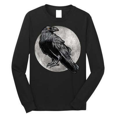 Full Moon Raven Bird Gift Scary Crow Long Sleeve Shirt