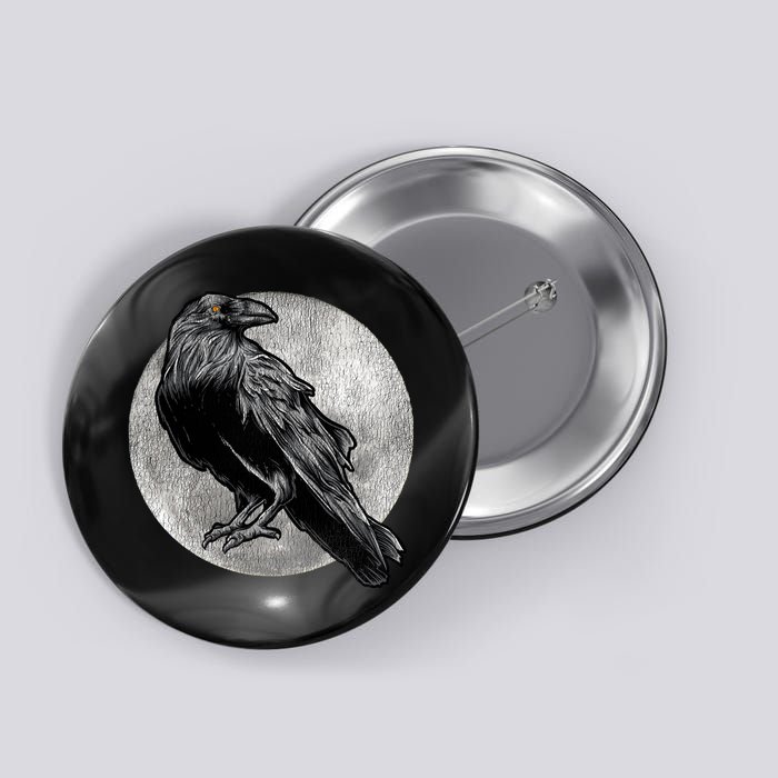 Full Moon Raven Bird Gift Scary Crow Button