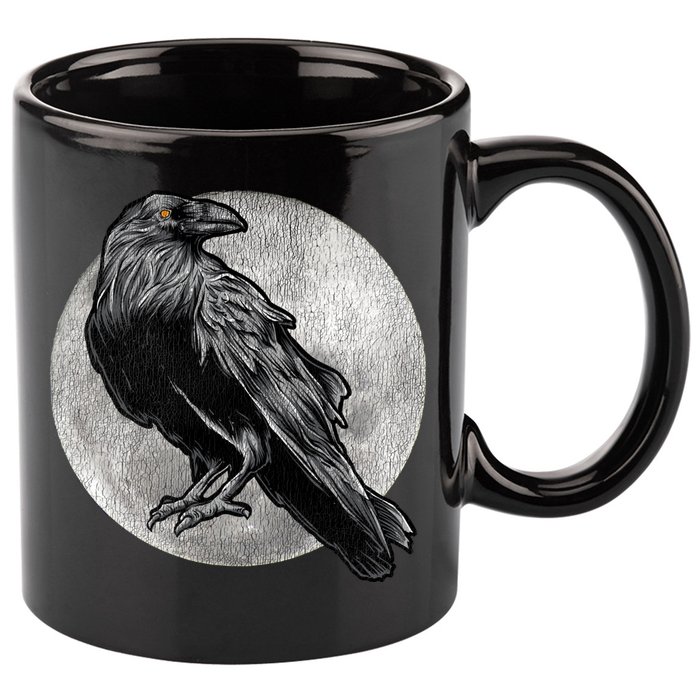 Full Moon Raven Bird Gift Scary Crow 11oz C Handle Ceramic Mug