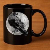 Full Moon Raven Bird Gift Scary Crow 11oz C Handle Ceramic Mug