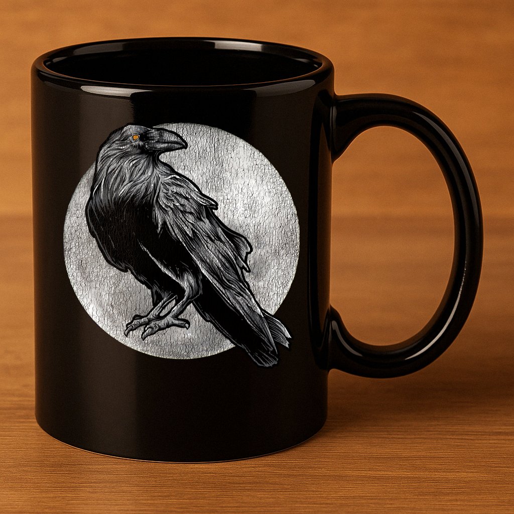 Full Moon Raven Bird Gift Scary Crow 11oz C Handle Ceramic Mug