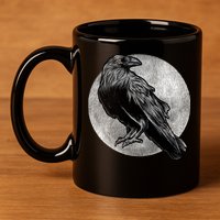 Full Moon Raven Bird Gift Scary Crow 11oz C Handle Ceramic Mug