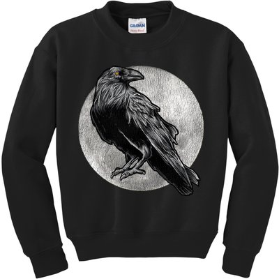 Full Moon Raven Bird Gift Scary Crow Kids Sweatshirt