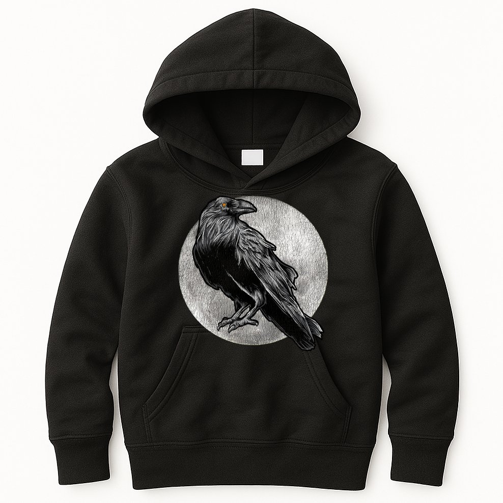 Full Moon Raven Bird Gift Scary Crow Kids Hoodie
