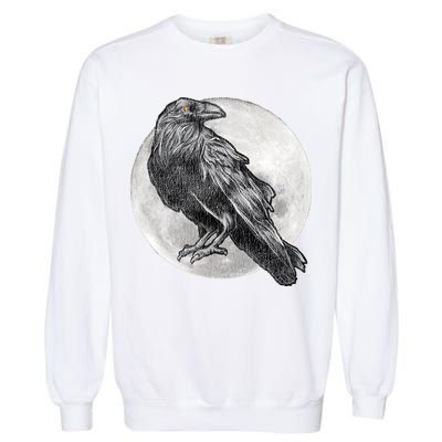 Full Moon Raven Bird Gift Scary Crow Garment-Dyed Sweatshirt