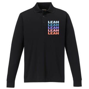 Funny Modern Repeated Text Design Leah Performance Long Sleeve Polo