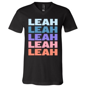 Funny Modern Repeated Text Design Leah V-Neck T-Shirt