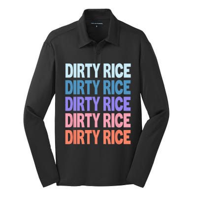 Funny Modern Repeated Text Design Dirty Rice Silk Touch Performance Long Sleeve Polo