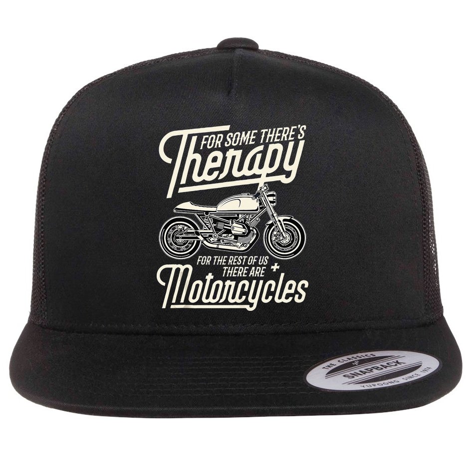 Funny Motorcycle Rider Therapy Vintage Biker Gift Flat Bill Trucker Hat