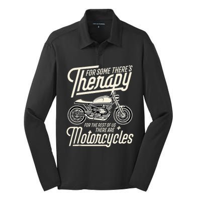 Funny Motorcycle Rider Therapy Vintage Biker Gift Silk Touch Performance Long Sleeve Polo