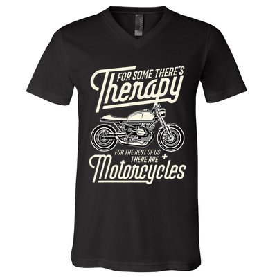 Funny Motorcycle Rider Therapy  Vintage Biker Gift V-Neck T-Shirt