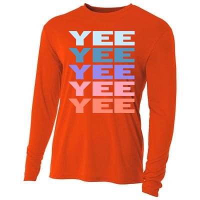 Funny Modern Repeated Text Design Yee Gift Cooling Performance Long Sleeve Crew