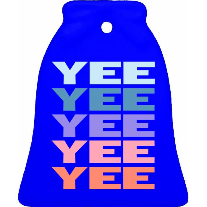 Funny Modern Repeated Text Design Yee Gift Ceramic Bell Ornament