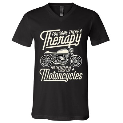 Funny Motorcycle Rider Therapy Vintage Biker Gift Short Sleeve V-Neck T-Shirt