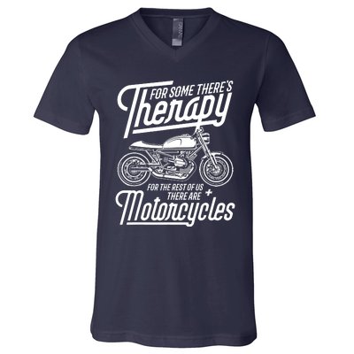 Funny Motorcycle Rider Therapy V-Neck T-Shirt