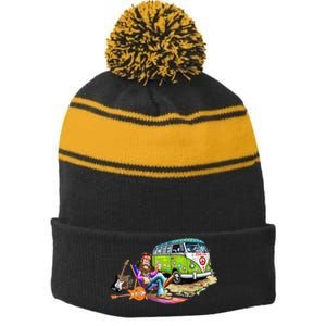 Fun Musician Rock Singer Stripe Pom Pom Beanie