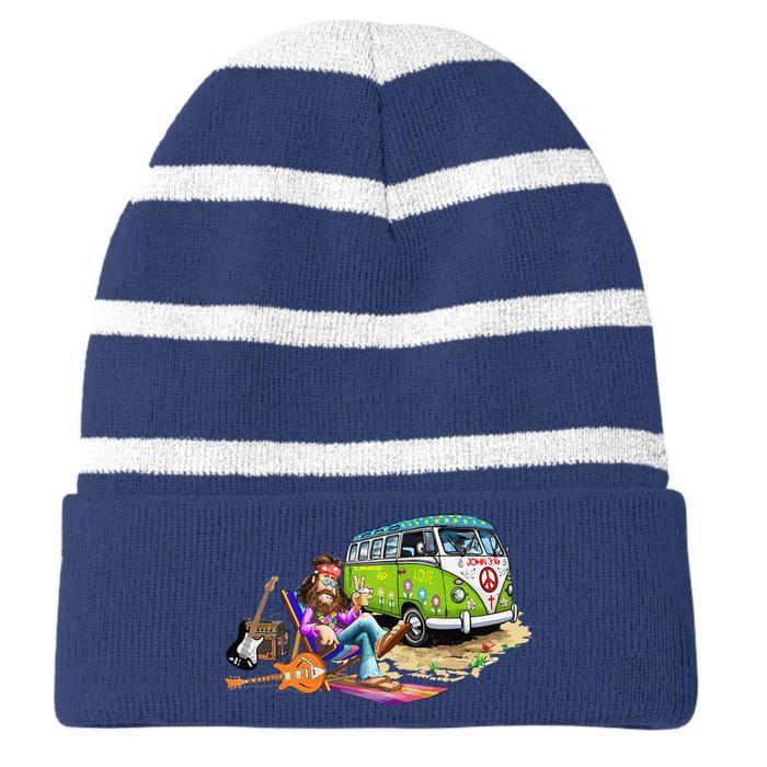 Fun Musician Rock Singer Striped Beanie with Solid Band