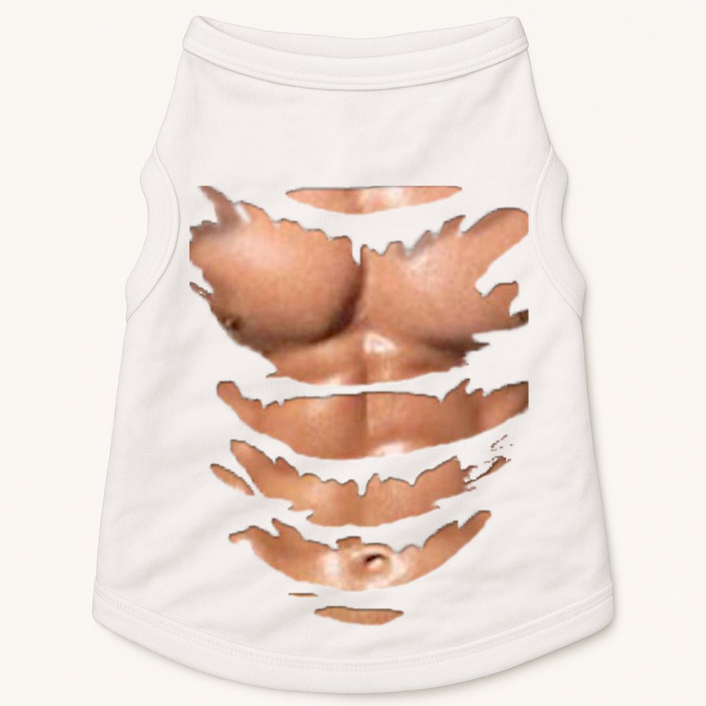 Fake Muscles Ripped Torn Chest Six Pack Abs Fitness Model Doggie Tank