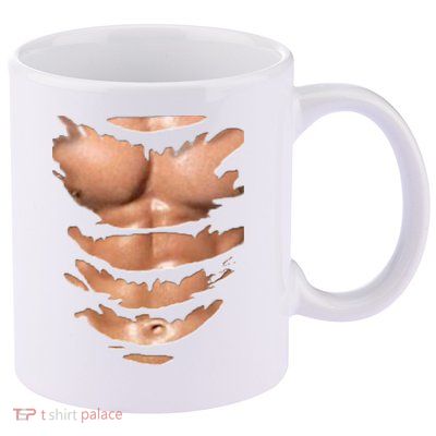 Fake Muscles Ripped Torn Chest Six Pack Abs Fitness Model 11oz C Handle Ceramic Mug
