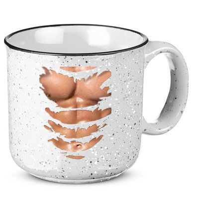 Fake Muscles Ripped Torn Chest Six Pack Abs Fitness Model 15oz Campfire Ceramic Mug