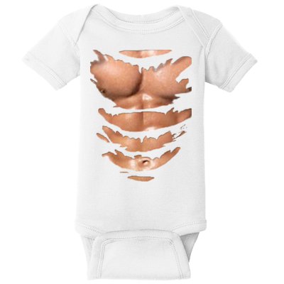 Fake Muscles Ripped Torn Chest Six Pack Abs Fitness Model Baby Bodysuit