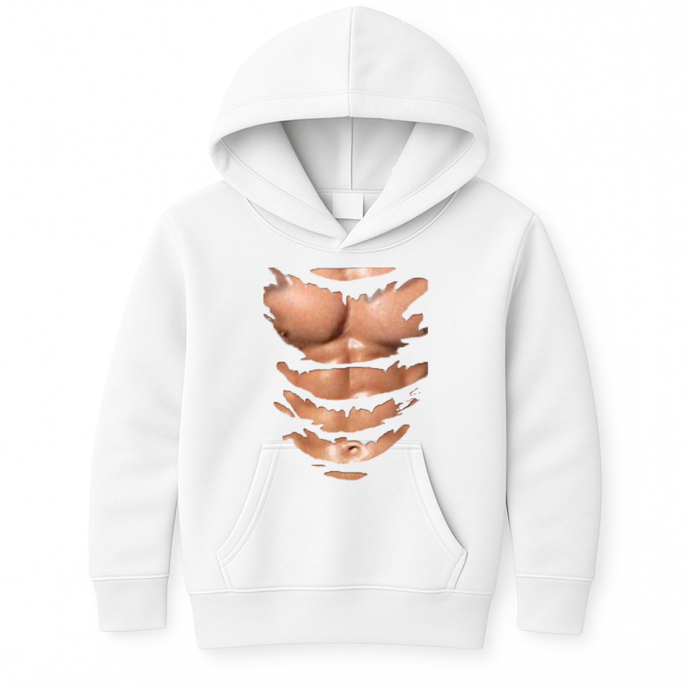Fake Muscles Ripped Torn Chest Six Pack Abs Fitness Model Kids Hoodie