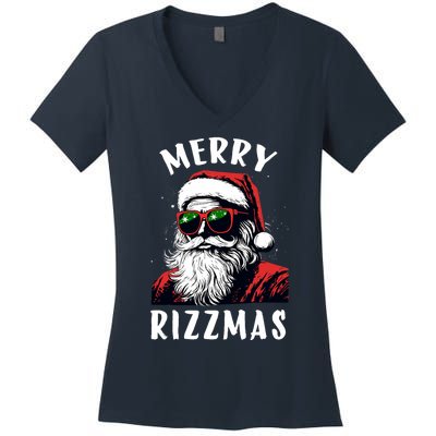 Funny Merry Rizzmas Christmas Rizz Santa Claus Charisma Cool Women's V-Neck T-Shirt