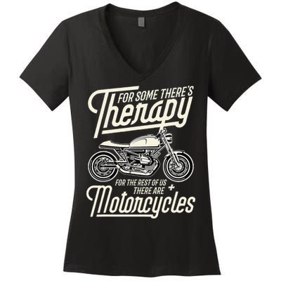 Funny Motorcycle Rider Therapy Vintage Biker Gift Short Sleeve Women's V-Neck T-Shirt