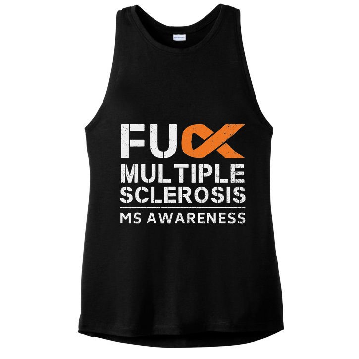 Fuck Multiple Sclerosis Ms Awareness Support Ribbon Ladies PosiCharge Tri-Blend Wicking Tank