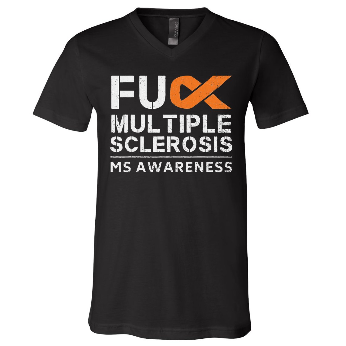 Fuck Multiple Sclerosis Ms Awareness Support Ribbon V-Neck T-Shirt