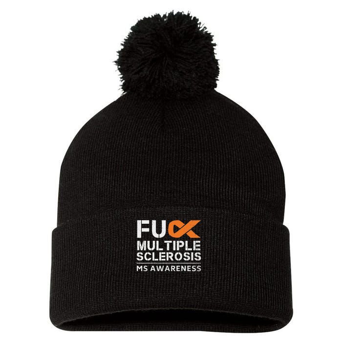 Fuck Multiple Sclerosis Ms Awareness Support Ribbon Pom Pom 12in Knit Beanie