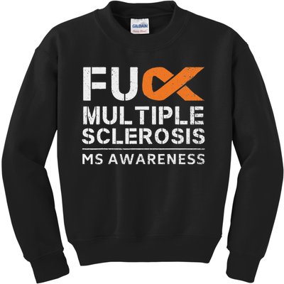 Fuck Multiple Sclerosis Ms Awareness Support Ribbon Kids Sweatshirt