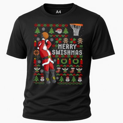 Funny Merry Swishmas Ugly Christmas Basketball Christmas Gift Cooling Performance Crew T-Shirt