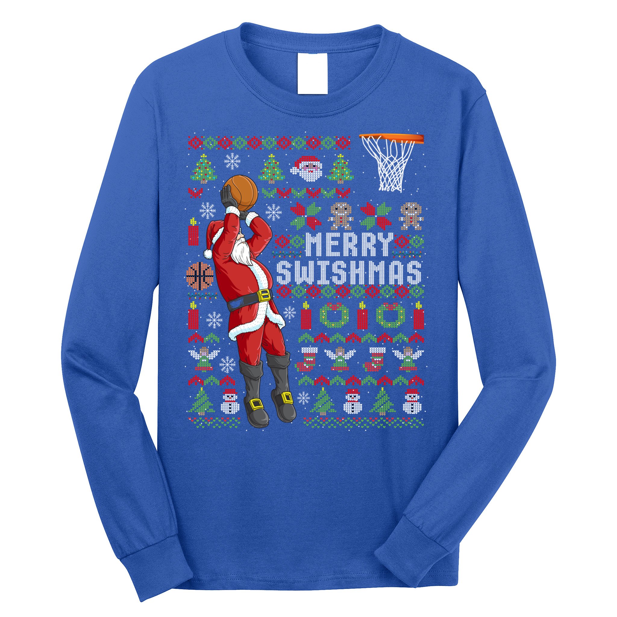 Funny Merry Swishmas Ugly Christmas Basketball Christmas Gift Long Sleeve Shirt