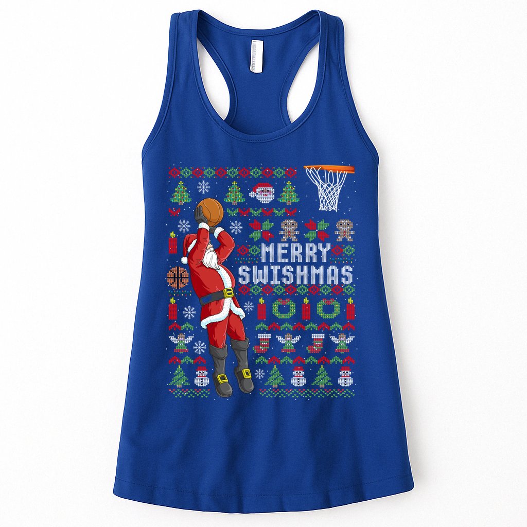 Funny Merry Swishmas Ugly Christmas Basketball Christmas Gift Womens Tank Top
