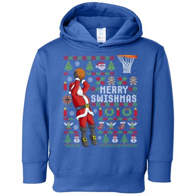 Funny Merry Swishmas Ugly Christmas Basketball Christmas Gift Toddler Hoodie