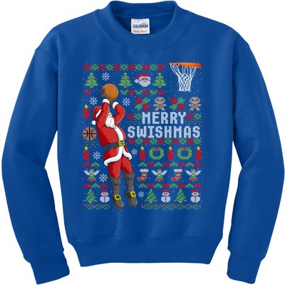 Funny Merry Swishmas Ugly Christmas Basketball Christmas Gift Kids Sweatshirt