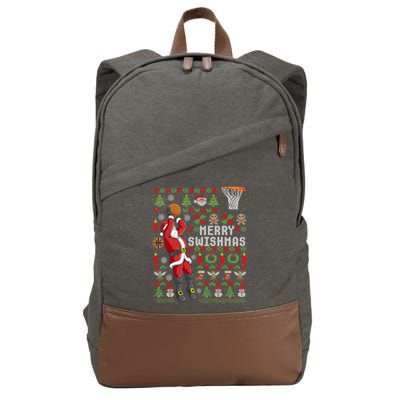 Funny Merry Swishmas Ugly Christmas Basketball Christmas Gift Cotton Canvas Backpack