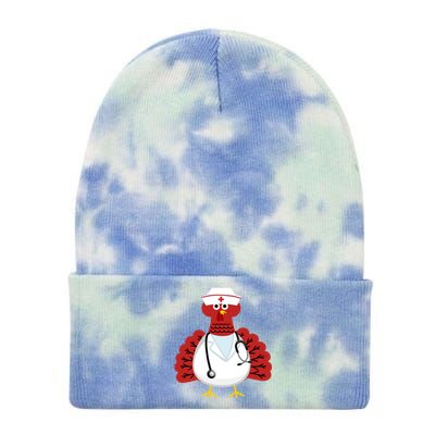 Funny Medical Scrub Top Stethoscope Wearing Turkey Nurse Gift Tie Dye 12in Knit Beanie