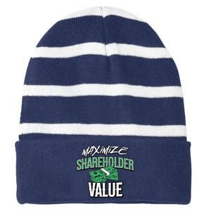 Funny Maximize Shareholder Value Ironic Corporate Quote Striped Beanie with Solid Band