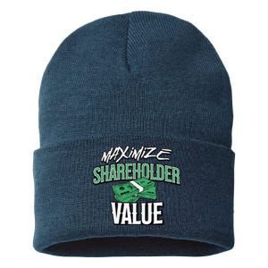 Funny Maximize Shareholder Value Ironic Corporate Quote Sustainable Knit Beanie