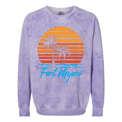 Fort Myers Sunset Palm Trees Beach Vacation Tourist Funny Gift Colorblast Crewneck Sweatshirt