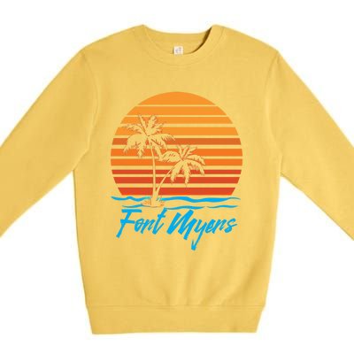 Fort Myers Sunset Palm Trees Beach Vacation Tourist Funny Gift Premium Crewneck Sweatshirt