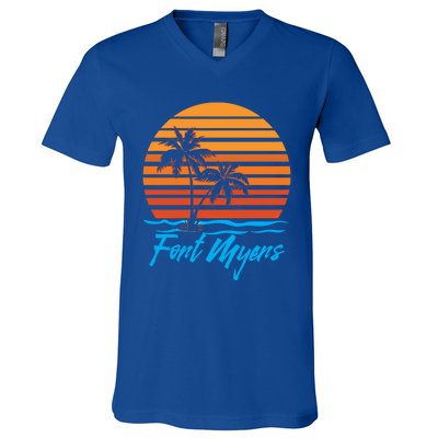 Fort Myers Sunset Palm Trees Beach Vacation Tourist Funny Gift V-Neck T-Shirt