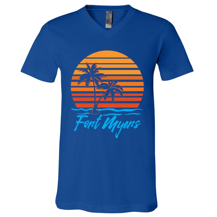 Fort Myers Sunset Palm Trees Beach Vacation Tourist Funny Gift V-Neck T-Shirt