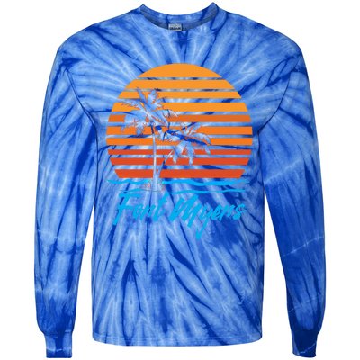 Fort Myers Sunset Palm Trees Beach Vacation Tourist Funny Gift Tie-Dye Long Sleeve Shirt