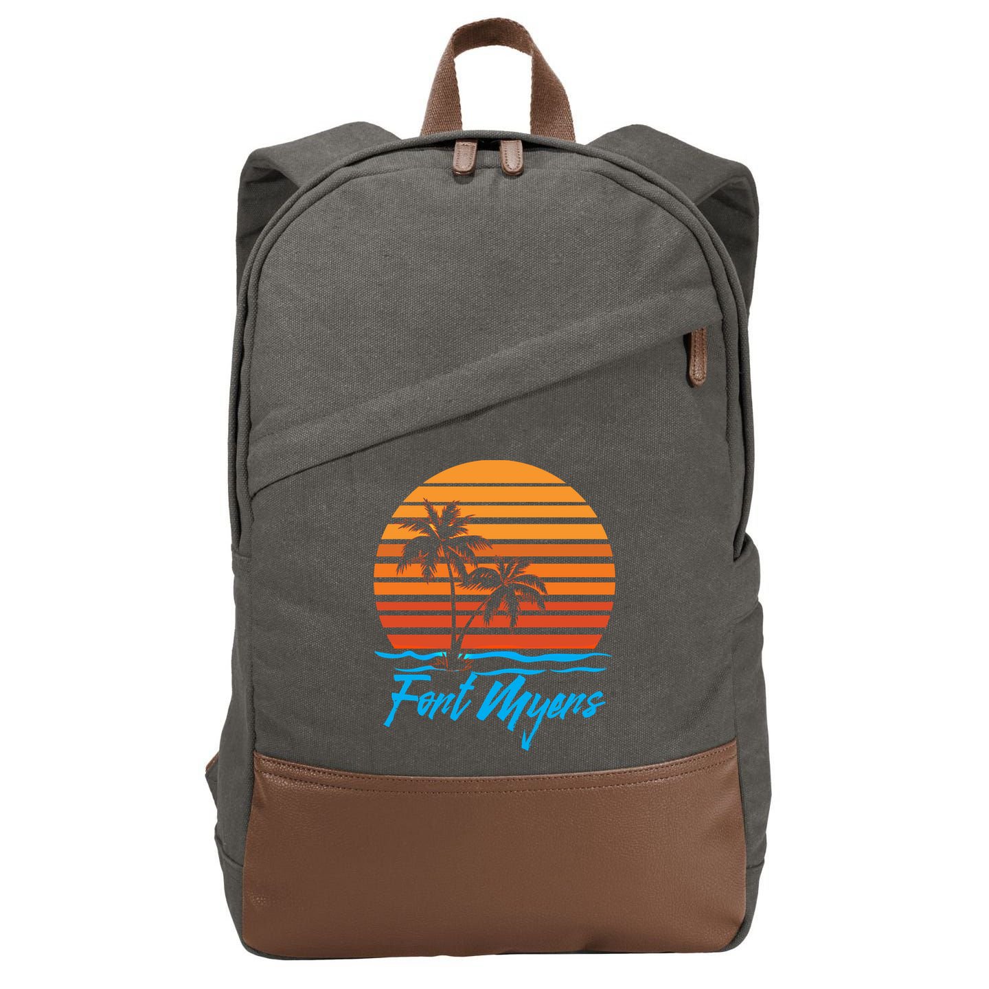 Fort Myers Sunset Palm Trees Beach Vacation Tourist Funny Gift Cotton Canvas Backpack